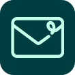 Icon of a light green envelope with a leaf design on a dark teal background.