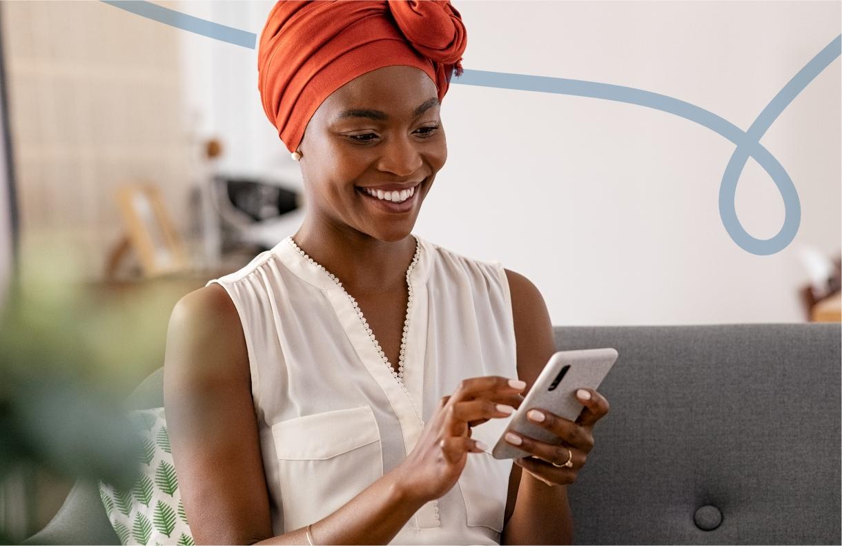 Woman registering using her mobile device