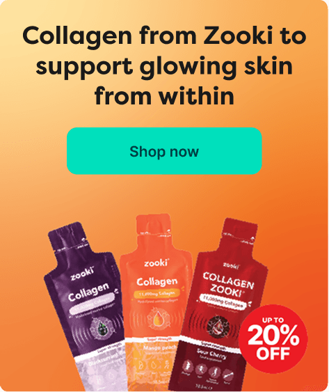 Save 20% on selected Zooki at Pharmacy2U. Three Zooki collagen supplement products are displayed.