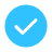 Blue circle with a black check mark inside, surrounded by a dotted black border.