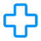 A shiny blue cross symbol with bevelled edges on a transparent background.