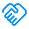 Icon of two hands shaking, outlined in blue, symbolising agreement or partnership.