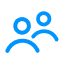 Two abstract blue humanoid icons, overlapping, representing collaboration or teamwork.