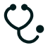 Black stethoscope icon in the shape of a heart on a transparent background