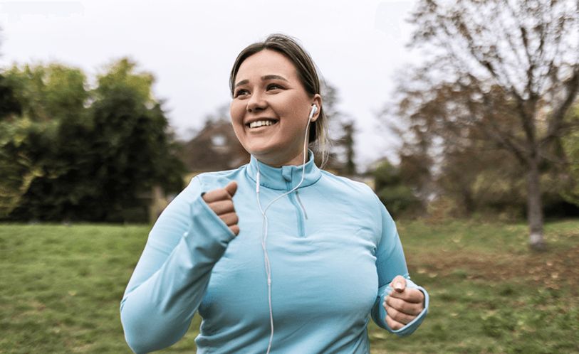 WL10 Image, woman smiling, earphones in jogging