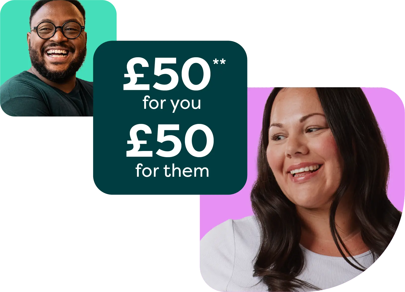Refer friends and family to get £50 for you and them**