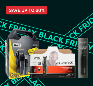 Wahl grooming products displayed with "Black Friday" and "Save up to 60%" promotional text in the background.