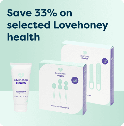 Save 33% on selected Lovehoney Health at Pharmacy2U. Lovehoney Health products, including a tube and two boxed products, are displayed.
