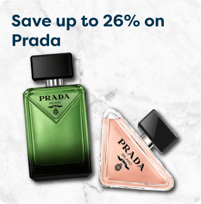 Save up to 26% on Prada at Pharmacy2U. Two Prada fragrances are displayed.