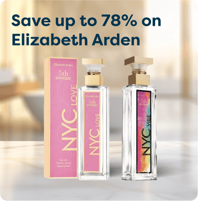 Save up to 78% on Elizabeth Arden at Pharmacy2U. Elizabeth Arden fragrances, including NYC Love and NYC Vibe, are displayed.