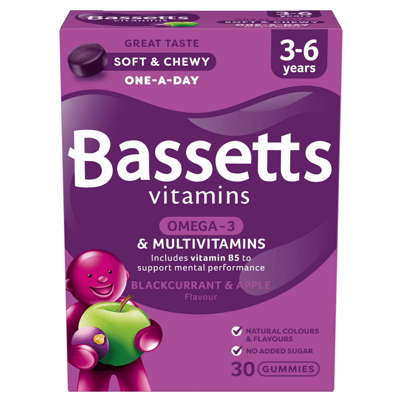 Bassetts Vitamins 3-6 Years Blackcurrant & Apple Omega 3 Multivitamins 30 Gummies Image 1