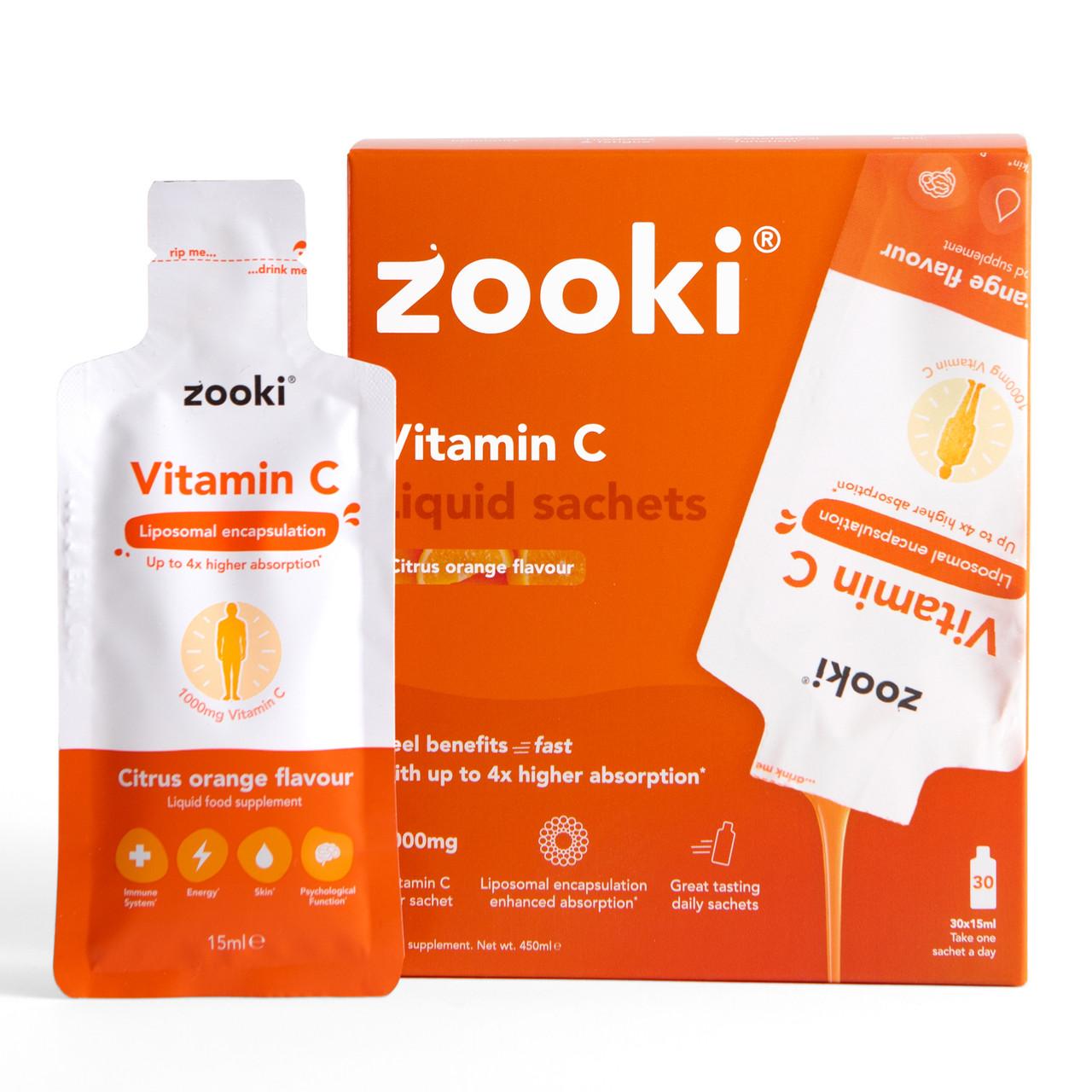 Zooki Liposomal Vitamin C 1,000mg Citrus Orange Flavour 15ml 30 Sachets Image 1