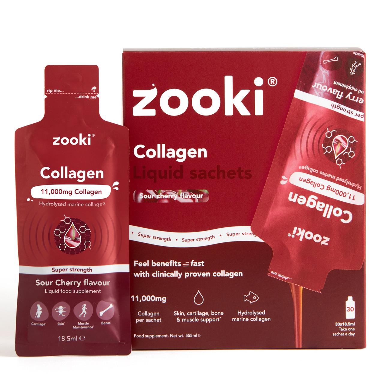 Zooki Marine Collagen Super Strength 11,000mg Sour Cherry Flavour 18.5ml 30 Sachets Image 1