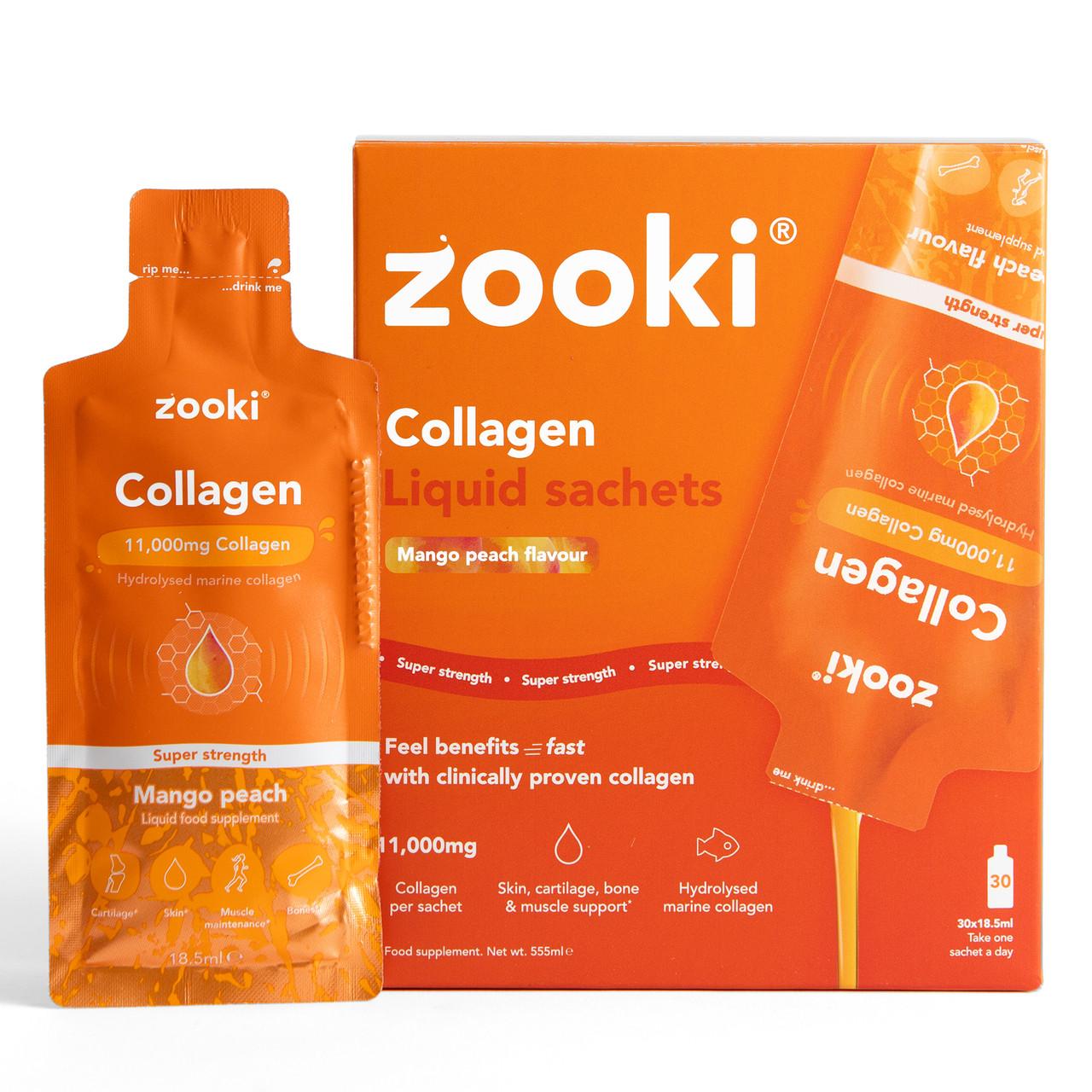 Zooki Marine Collagen Super Strength 11,000mg Mango Peach Flavour 18.5ml 30 Sachets Image 1