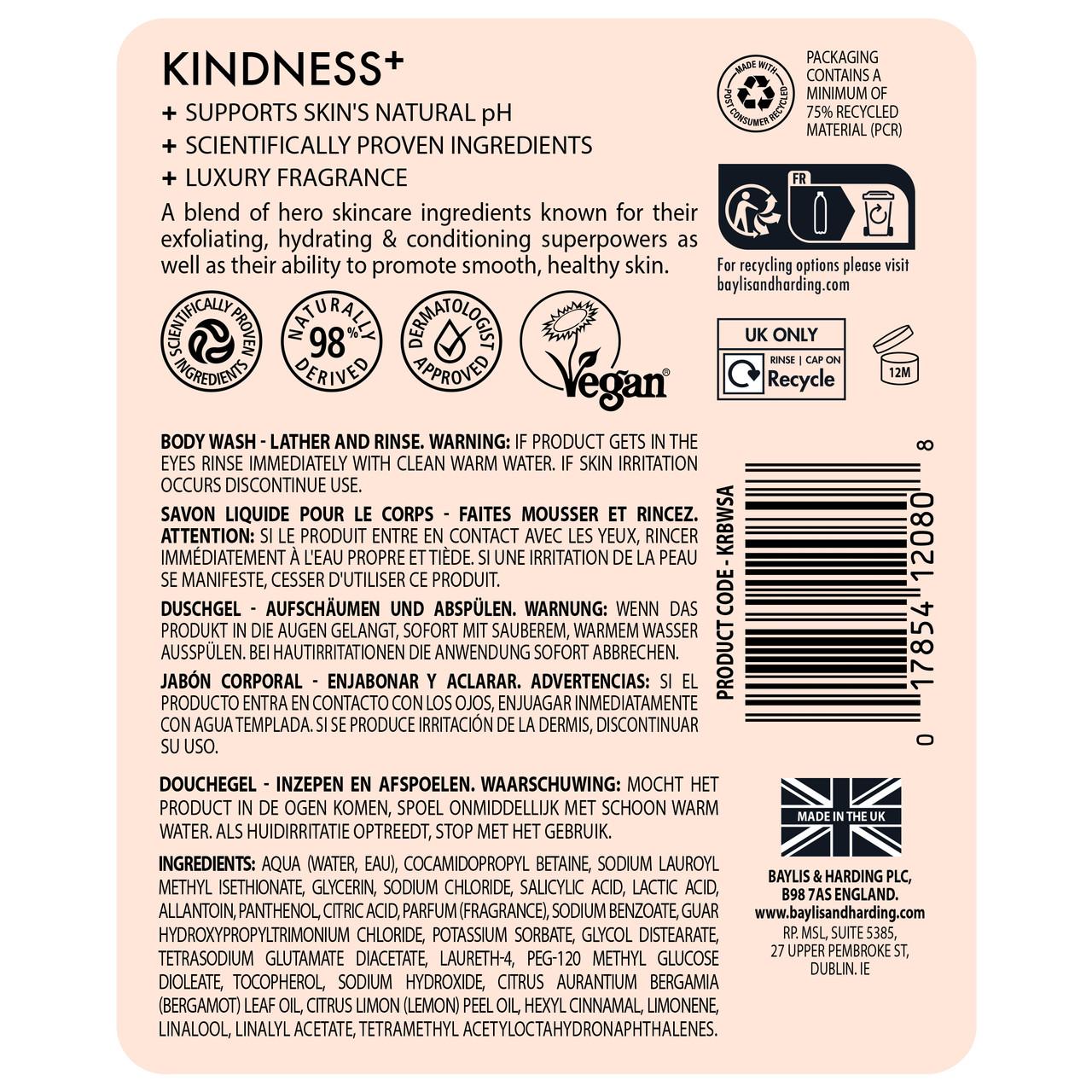 Baylis & Harding Kindness+ Salicylic Acid Body Wash 500ml Image https://cdn11.bigcommerce.com/s-g585yu857h/images/stencil/1280w/products/10999/17529/17854120808_8__56077.1782895574.jpg1