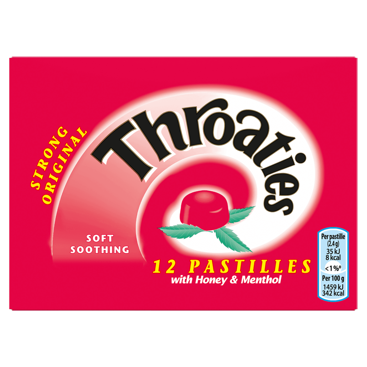 Throaties Strong Original Flavour Soft Soothing Pastilles with Honey & Menthol 12 Pastilles Image 1