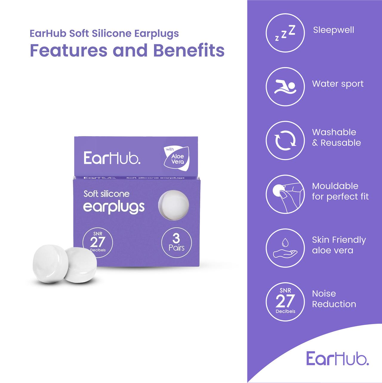 EarHub Sleepwell Premium Silicone Earplugs with Aloe Vera 3 Pairs Image https://cdn11.bigcommerce.com/s-g585yu857h/images/stencil/1280w/products/11121/17740/5060279621790_03__73337.1755685047.jpg1