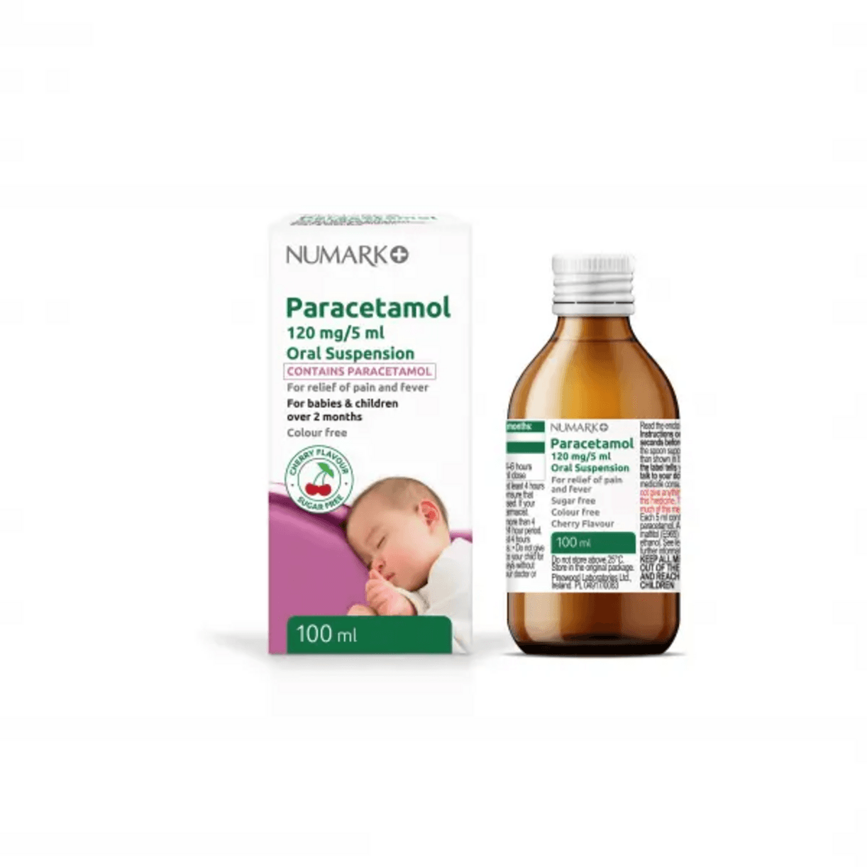 Numark Paracetamol 120mg/5ml Oral Suspension Cherry Flavour 100ml Image 1
