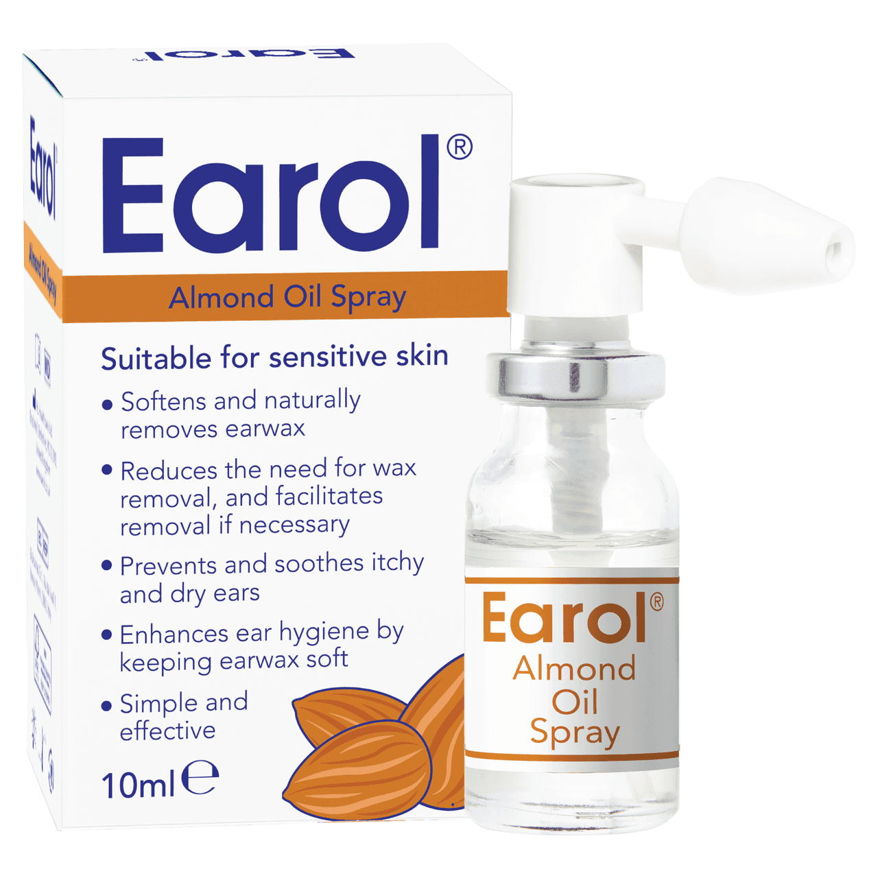 Earol Almond Oil Spray 10ml Image https://cdn11.bigcommerce.com/s-g585yu857h/images/stencil/1280w/products/11657/19217/5060102170877_T2__82482.1758292687.png1