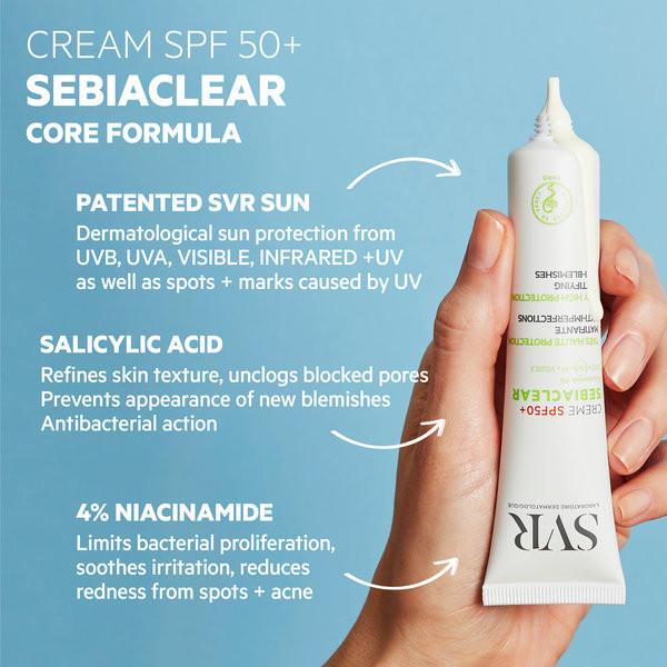 SVR SEBIACLEAR SPF50+ Mattifying Anti-Blemish Sunscreen 40ml Image https://cdn11.bigcommerce.com/s-g585yu857h/images/stencil/1280w/products/12127/20499/3662361002382-ls2__65214.1761030368.jpg1