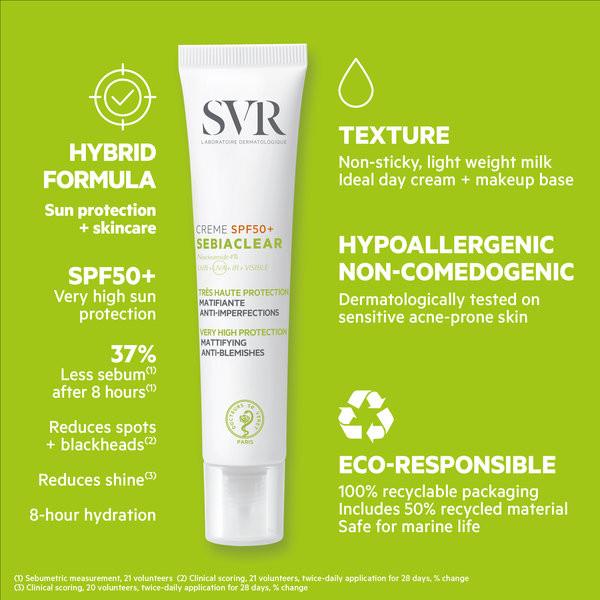 SVR SEBIACLEAR SPF50+ Mattifying Anti-Blemish Sunscreen 40ml Image https://cdn11.bigcommerce.com/s-g585yu857h/images/stencil/1280w/products/12127/20500/3662361002382-ls3__41919.1761030368.jpg1