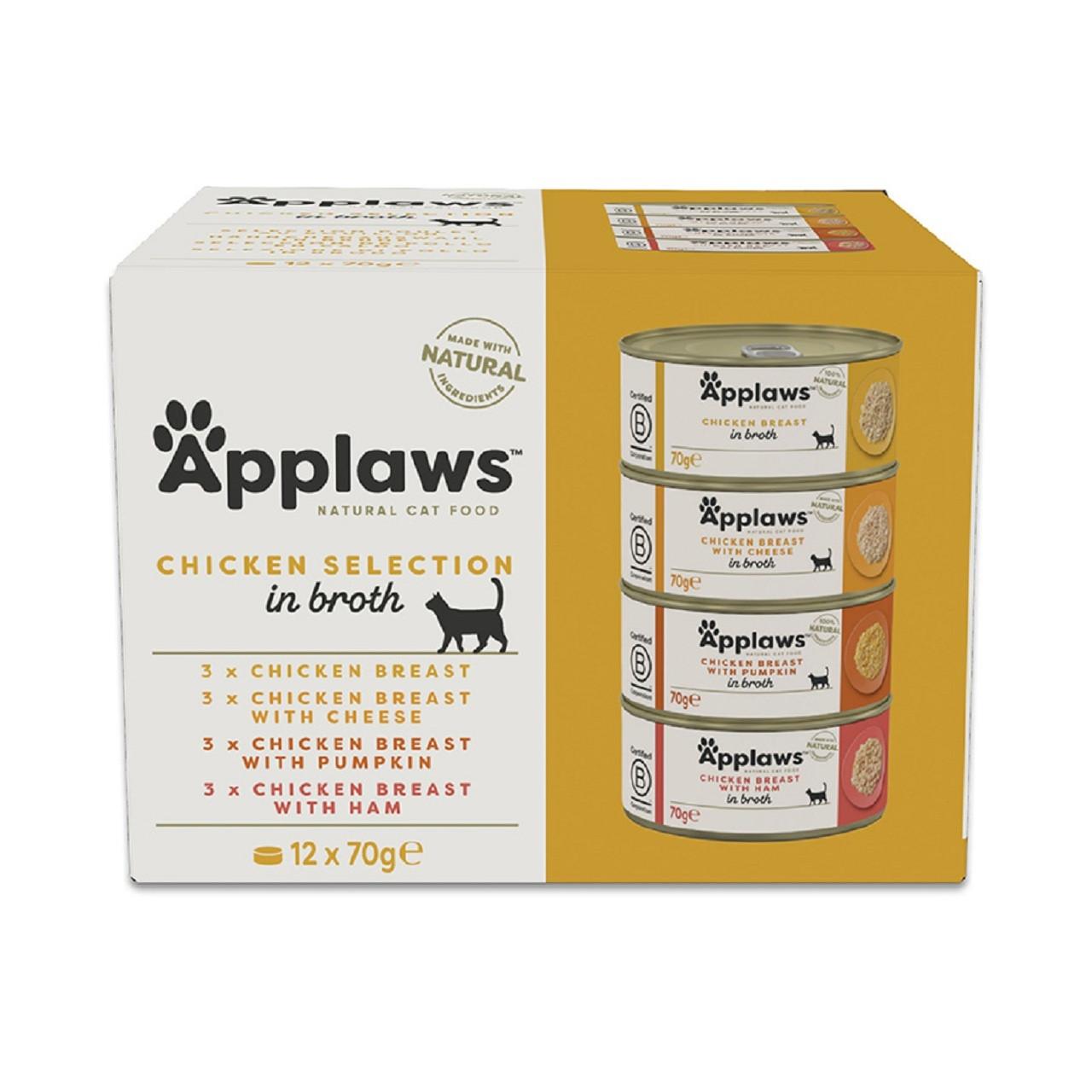 Applaws Adult Wet Cat Food Tin Chicken Selection in Broth Multi Pack 12x70g Image https://cdn11.bigcommerce.com/s-g585yu857h/images/stencil/1280w/products/13041/21720/Applaws-Adult-Wet-Cat-Food-Tin-Chicken-Selection-in-Broth-Multi-Pack-12x70g__06701.1761055358.jpg1