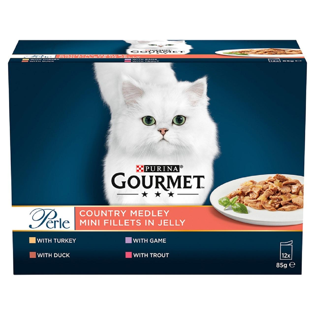 Gourmet Perle Adult Wet Cat Food Pouch Country Medley In Jelly 12x85g Image https://cdn11.bigcommerce.com/s-g585yu857h/images/stencil/1280w/products/13078/21757/Gourmet-Perle-Adult-Wet-Cat-Food-Pouch-Country-Medley-In-Jelly-12x85g__72449.1761055382.jpg1