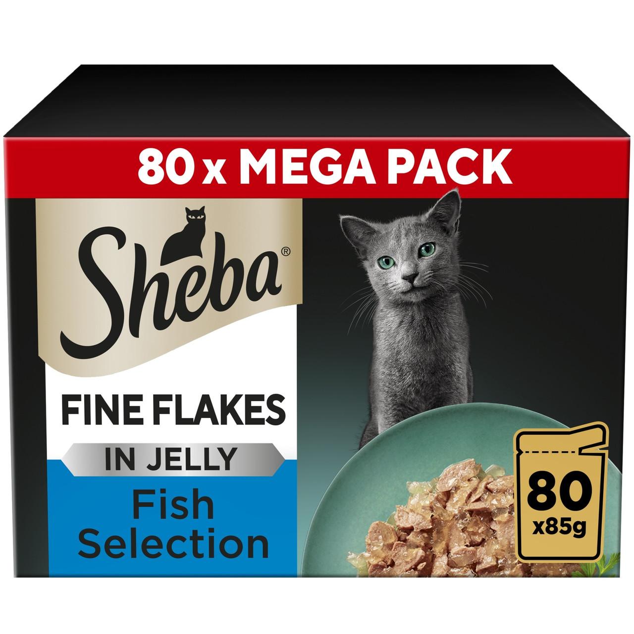 SHEBA Fine Flakes Cat Food Pouch Fish in Jelly Giant Pack 80 x 85g Image https://cdn11.bigcommerce.com/s-g585yu857h/images/stencil/1280w/products/13107/21785/SHEBA-Fine-Flakes-Cat-Food-Pouch-Fish-in-Jelly-Giant-Pack-80-x-85g__77973.1761055401.jpg1