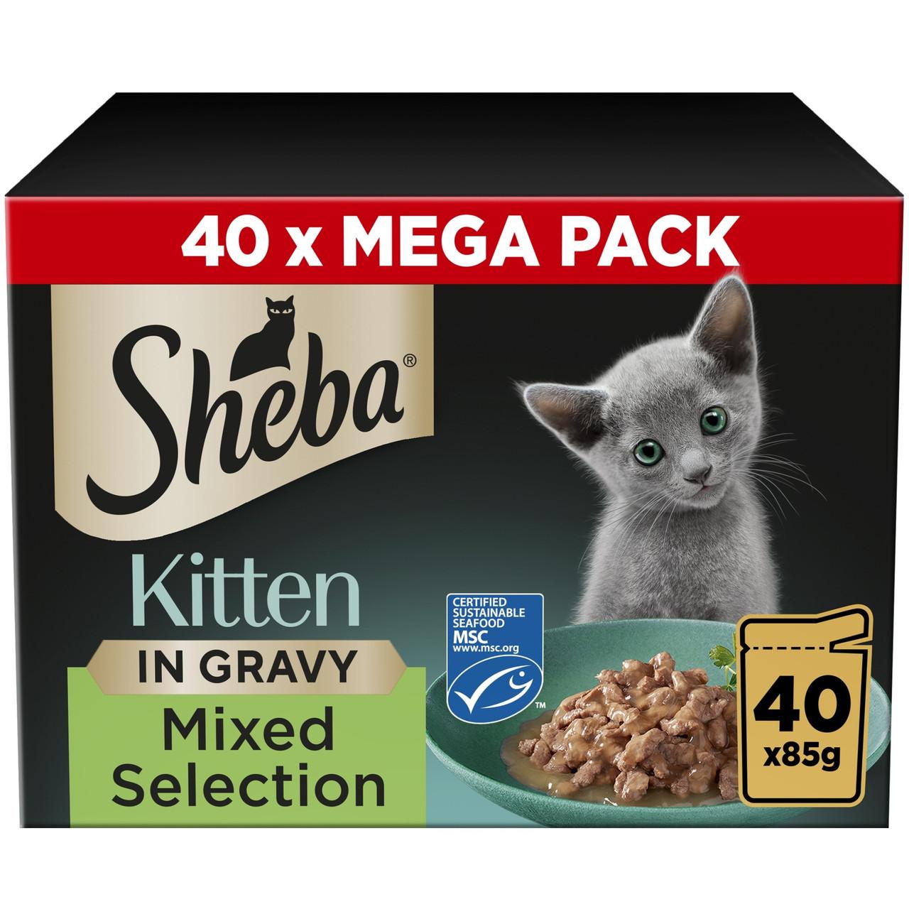 SHEBA Mixed Selection Kitten Wet Cat Food in Gravy 40 x 85g Pouch Image https://cdn11.bigcommerce.com/s-g585yu857h/images/stencil/1280w/products/13135/21812/SHEBA-Mixed-Selection-Kitten-Wet-Cat-Food-in-Gravy-40-x-85g-Pouch__10146.1761055418.jpg1
