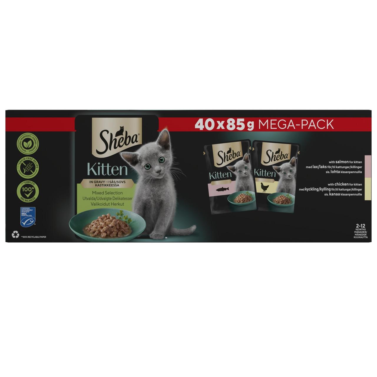 SHEBA Mixed Selection Kitten Wet Cat Food in Gravy 40 x 85g Pouch Image https://cdn11.bigcommerce.com/s-g585yu857h/images/stencil/1280w/products/13135/23059/SHEBA-Mixed-Selection-Kitten-Wet-Cat-Food-in-Gravy-40-x-85g-Pouch__18077.1761322541.jpg1