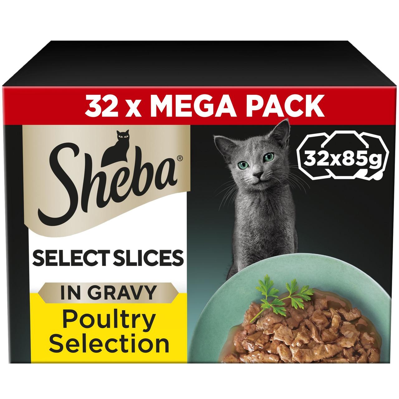 SHEBA Select Slices Wet Cat Food Trays Poultry Selection in Gravy 32 x 85g Image https://cdn11.bigcommerce.com/s-g585yu857h/images/stencil/1280w/products/13145/21821/SHEBA-Select-Slices-Wet-Cat-Food-Trays-Poultry-Selection-in-Gravy-32-x-85g__30976.1761055423.jpg1