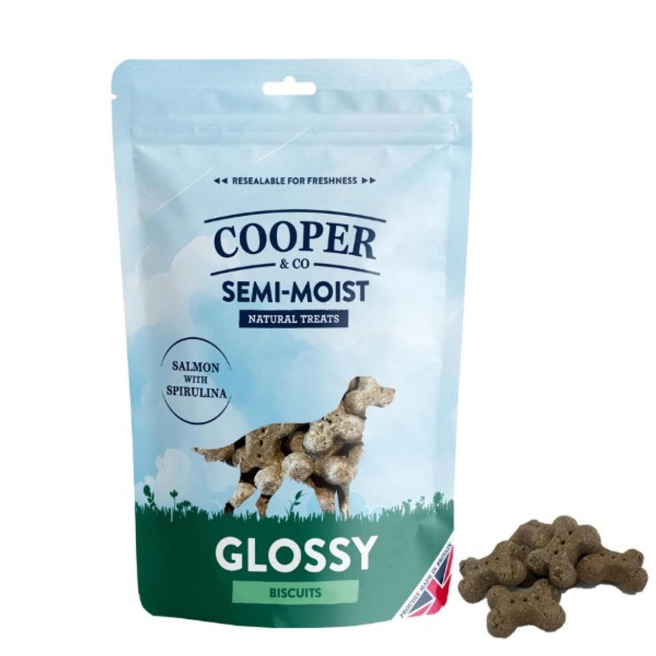 Cooper & Co Semi-Moist Biscuit Glossy Salmon with Spirulina for Dogs 135g Image https://cdn11.bigcommerce.com/s-g585yu857h/images/stencil/1280w/products/13176/21852/Cooper--26-Co-Semi-Moist-Biscuit-Glossy-Salmon-with-Spirulina-135g__10994.1761055443.jpg1