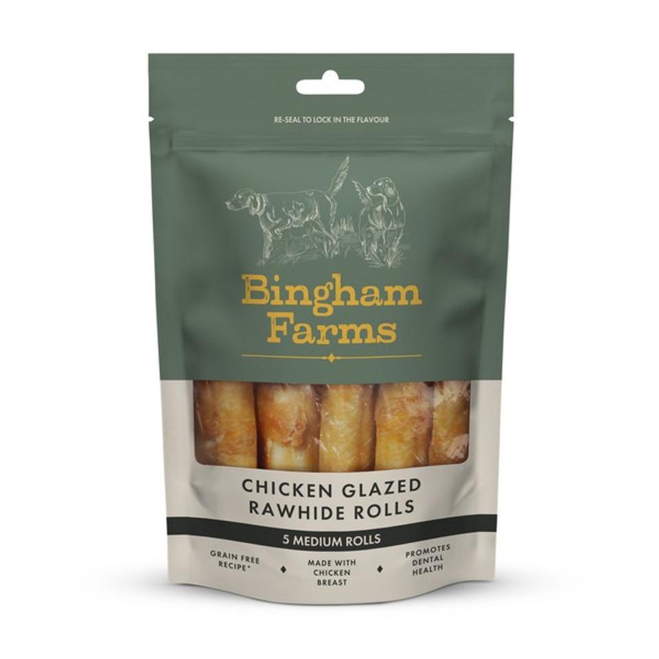 Bingham Farms Chicken Glazed Rawhide Roll for Medium Dogs 5 Pack 90g Image https://cdn11.bigcommerce.com/s-g585yu857h/images/stencil/1280w/products/13238/21907/Bingham-Farms-Chicken-Glazed-Rawhide-Roll-Med-5pk-90g__04007.1761055480.jpg1