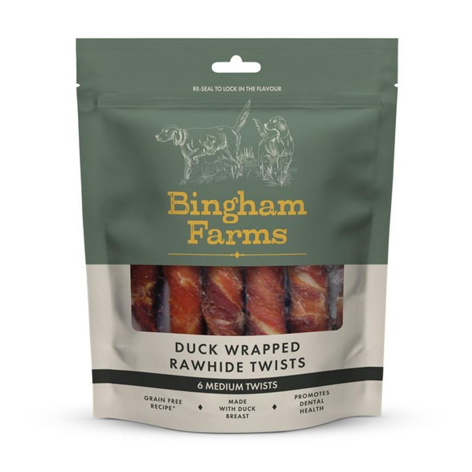Bingham Farms Duck Wrapped Rawhide Twist for Medium Dogs 6 Pack 120g Image https://cdn11.bigcommerce.com/s-g585yu857h/images/stencil/1280w/products/13276/21941/Bingham-Farms-Duck-Wrapped-Rawhide-Twist-Med-6pk-120g__09832.1761055502.jpg1