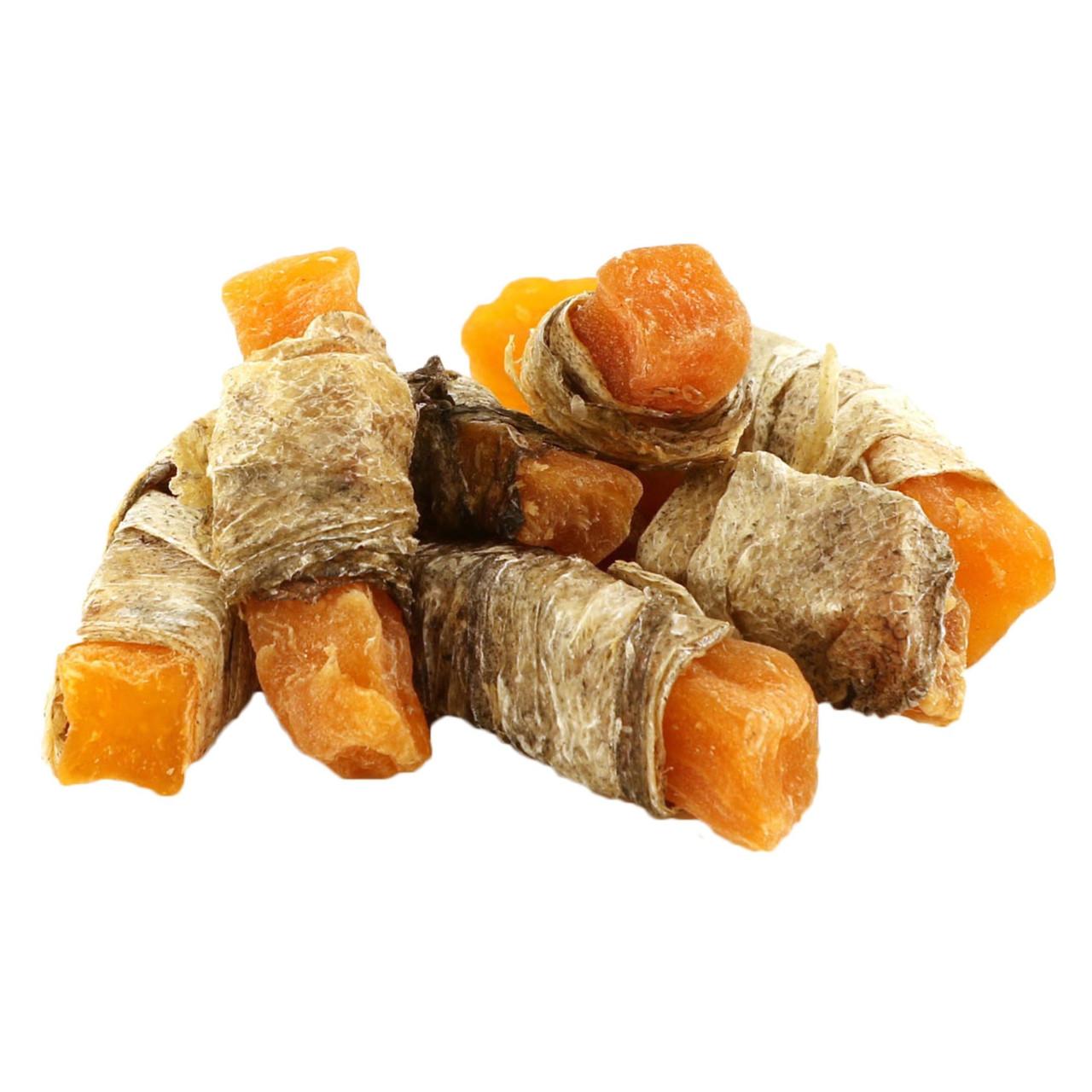 Elkwood Natural Sweet Potato Strips Wrapped With Fish Skin Dog Treats Image https://cdn11.bigcommerce.com/s-g585yu857h/images/stencil/1280w/products/13308/22597/Elkwood-Natural-Sweet-Potato-Strips-Wrapped-With-Fish-Skin-Dog-Treats__33261.1761317351.jpg1