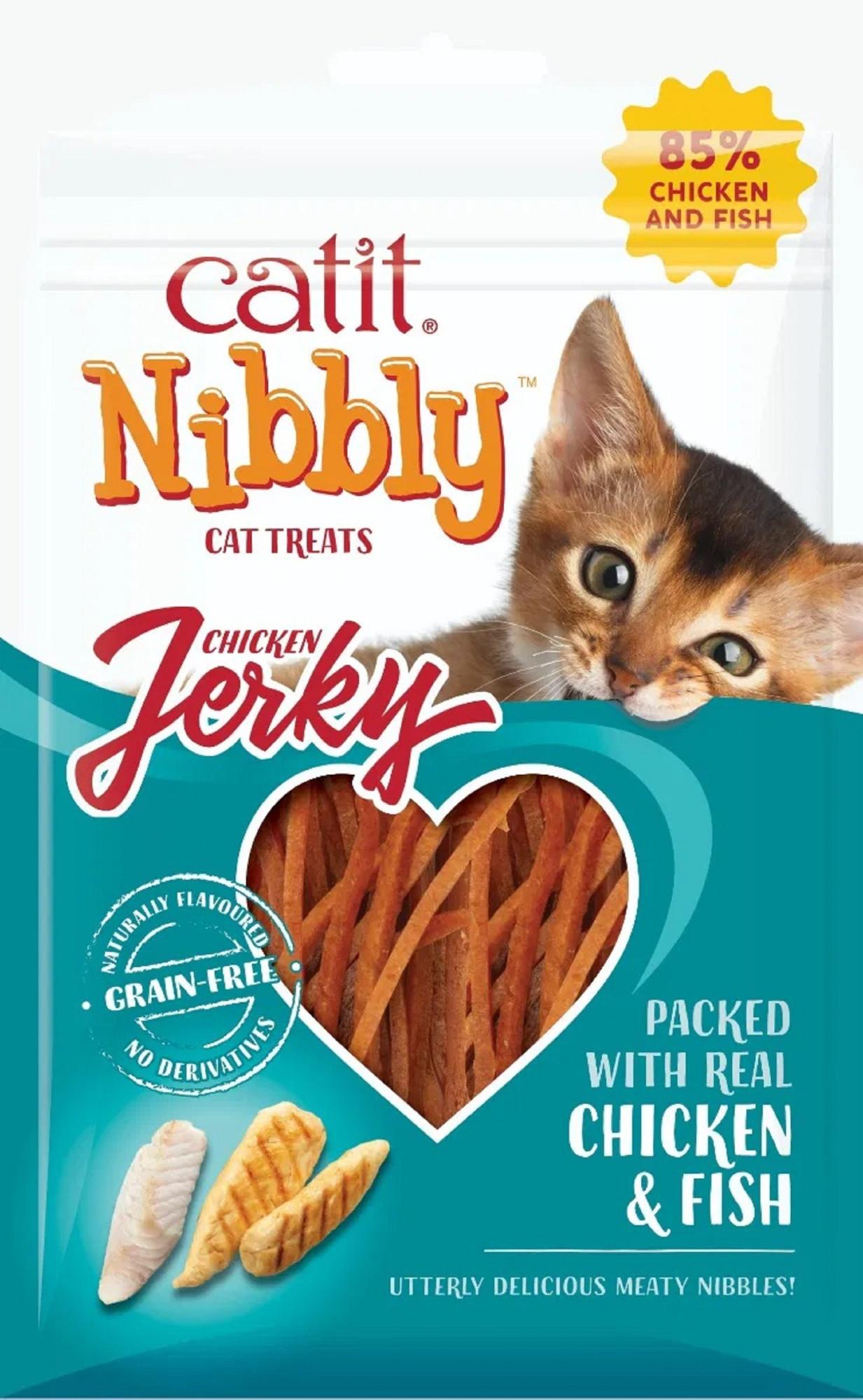 Catit Nibbly Jerky Cat Treats Chicken & Fish 30g Image https://cdn11.bigcommerce.com/s-g585yu857h/images/stencil/1280w/products/13341/21997/Catit-Nibbly-Jerky-Cat-Treats-Chicken--26-Fish-30g__25155.1761055540.jpg1