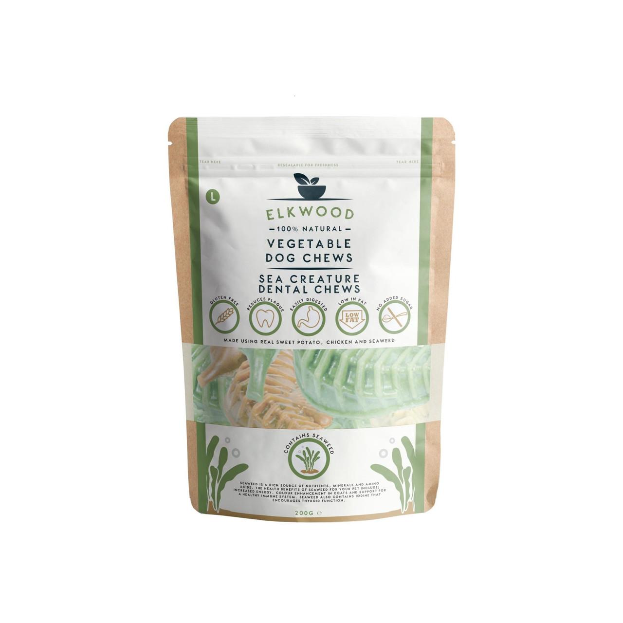 Elkwood Dental Dog Chews Vegetable Sea Creatures - Seaweed Large 4pc 200g Image https://cdn11.bigcommerce.com/s-g585yu857h/images/stencil/1280w/products/13390/22045/Elkwood-Dental-Dog-Chews-Vegetable-Sea-Creatures----Seaweed-Large-4pc-200g__35456.1761055571.jpg1