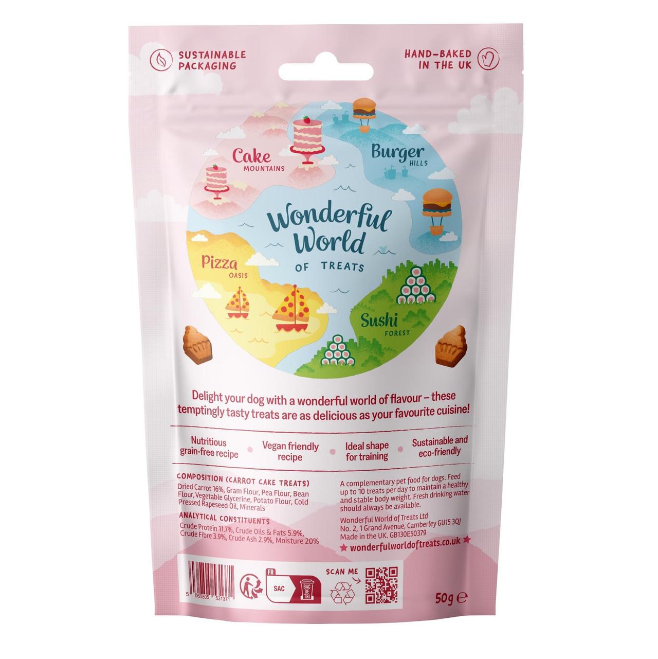 Wonderful World of Treats Carrot Cake Dog Treats 50g Image https://cdn11.bigcommerce.com/s-g585yu857h/images/stencil/1280w/products/13419/22806/Wonderful-World-of-Treats-Carrot-Cake-Dog-Treats-50g__74979.1761322346.jpg1