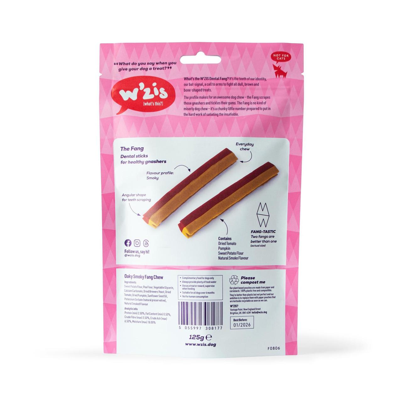 WZIS Healthy Dog Chew Oaky Smoky Fang Dental Stick 6pk 156g Image https://cdn11.bigcommerce.com/s-g585yu857h/images/stencil/1280w/products/13437/22623/W%27ZIS-3F-Healthy-Dog-Chew-Oaky-Smoky-Fang-Dental-Stick--6pk-156g__45366.1782900885.jpg1