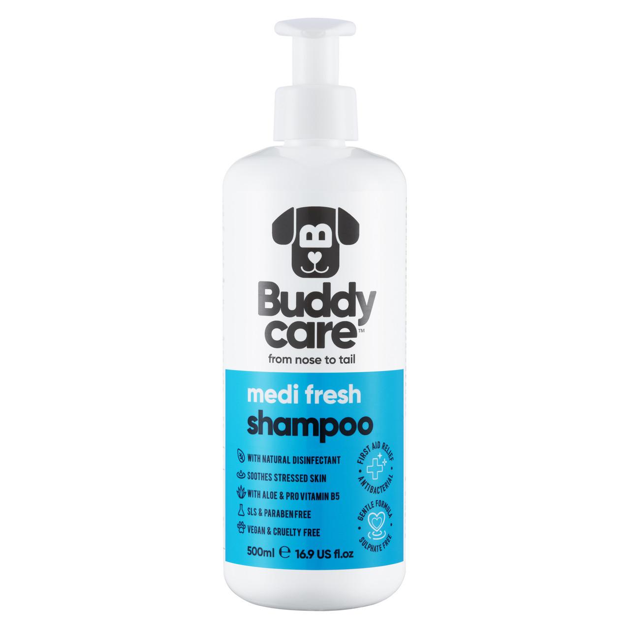 Buddycare Dog Shampoo - Medi Fresh - 500ml / 16.9 fl oz Image https://cdn11.bigcommerce.com/s-g585yu857h/images/stencil/1280w/products/13458/22112/-16.9-fl-oz__86903.1761055745.jpg1