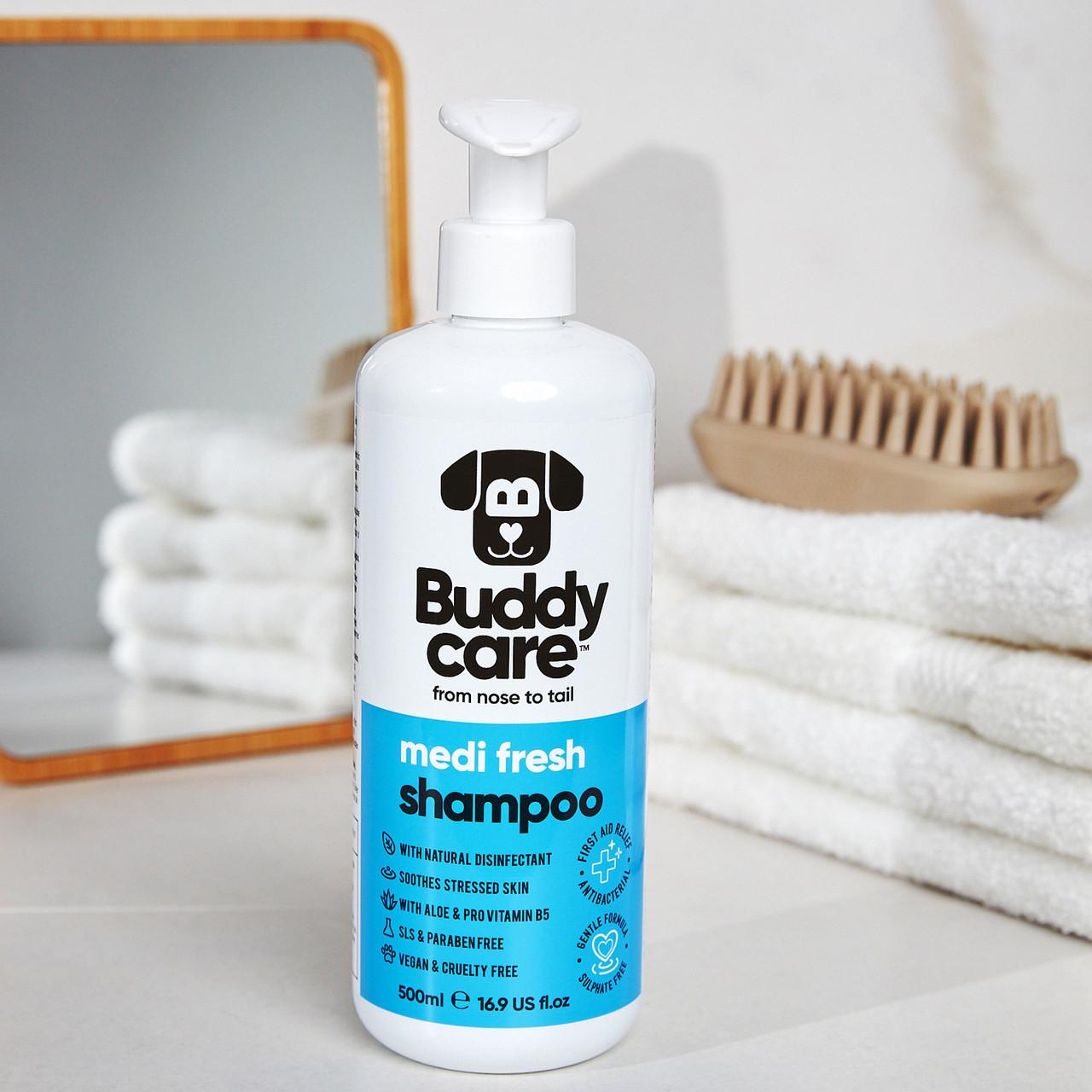 Buddycare Dog Shampoo - Medi Fresh - 500ml / 16.9 fl oz Image https://cdn11.bigcommerce.com/s-g585yu857h/images/stencil/1280w/products/13458/22629/-16.9-fl-oz__84552.1761317565.jpg1