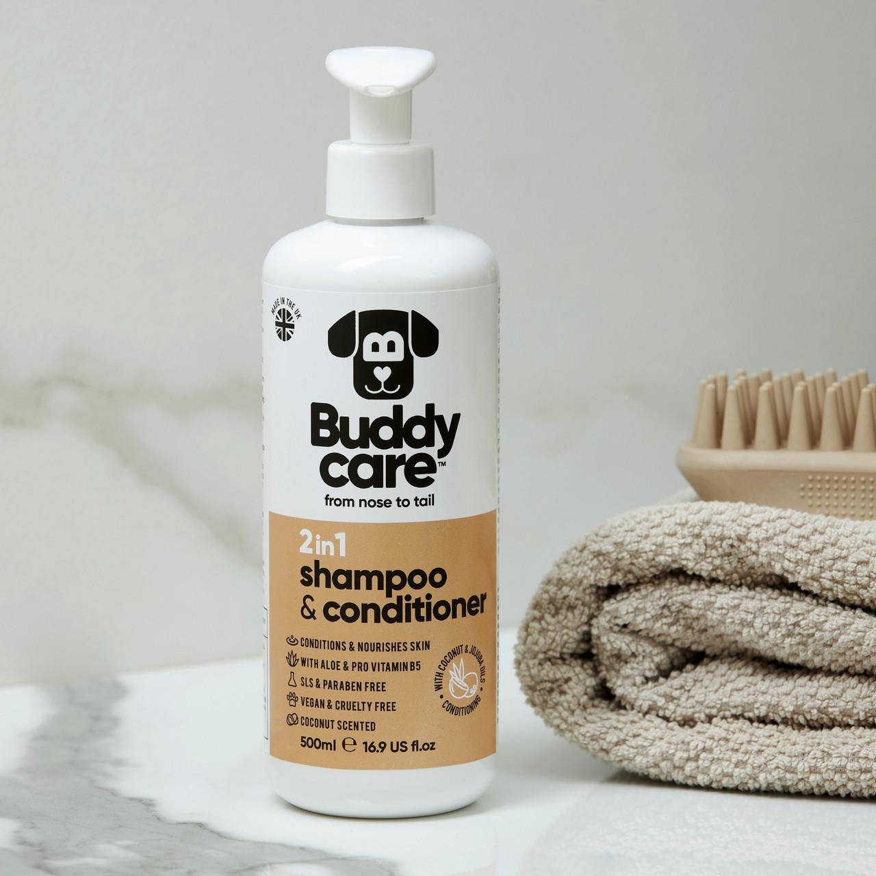 Buddycare 2in1 Shampoo & Conditioner for Dogs- Coconut - 500ml 16.9 fl oz Image https://cdn11.bigcommerce.com/s-g585yu857h/images/stencil/1280w/products/13521/22173/-16.9-fl-oz__86768.1770043421.jpg1