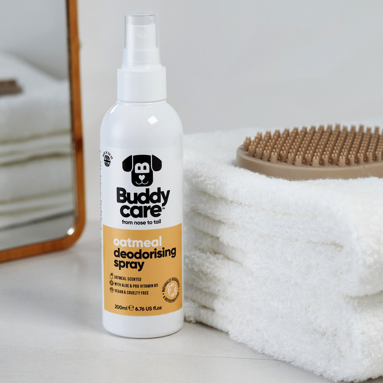 Buddycare Dog Deodorizing Spray - Oatmeal - 200ml / 6.76 fl oz Image https://cdn11.bigcommerce.com/s-g585yu857h/images/stencil/1280w/products/13530/22645/-6.76-fl-oz__47045.1761317580.jpg1