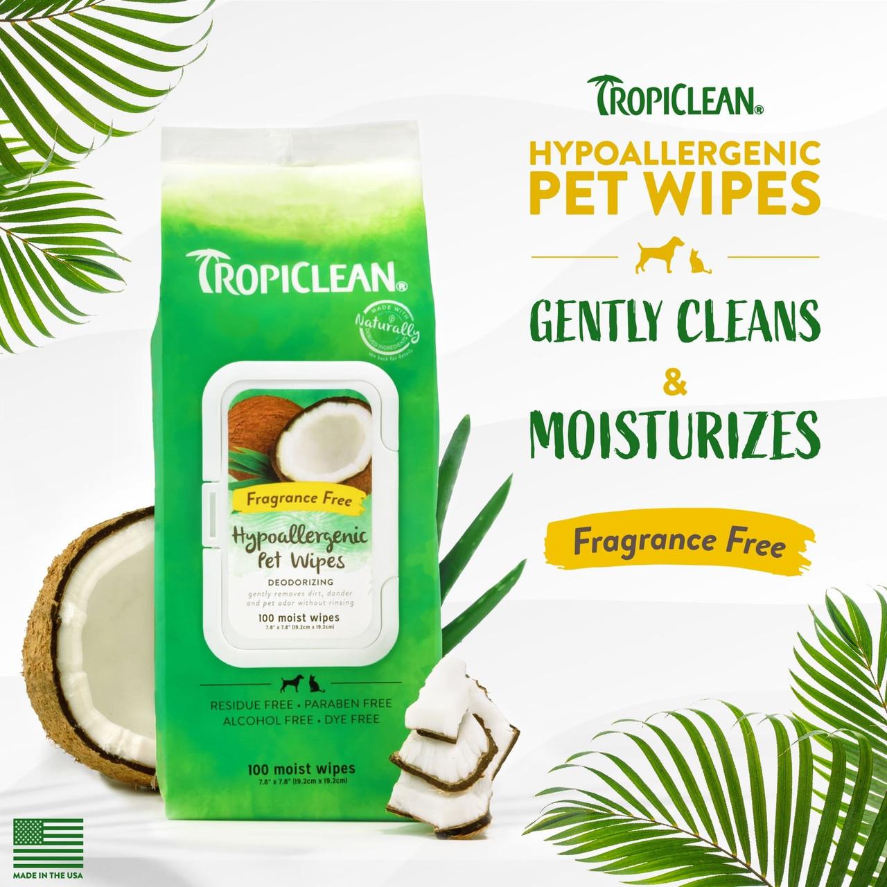 TropiClean Tropiclean Hypoallergenic Wipes for Dogs and Cats 100s Image https://cdn11.bigcommerce.com/s-g585yu857h/images/stencil/1280w/products/13533/22954/TropiClean-Tropiclean-Hypoallergenic-Wipes-100s__70293.1782903128.jpg1