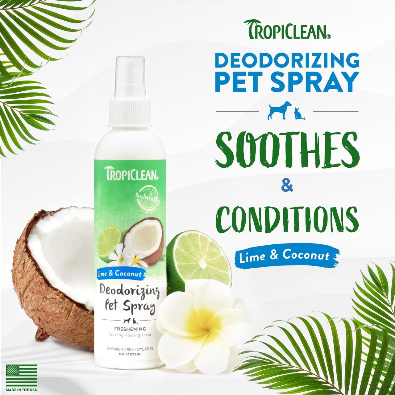 TropiClean Lime and Coconut Deodorising Spray for Dogs and Cats 236ml Image https://cdn11.bigcommerce.com/s-g585yu857h/images/stencil/1280w/products/13542/22961/TropiClean-Lime-and-Coconut-Deodorising-Spray-236ml__51900.1761322466.jpg1