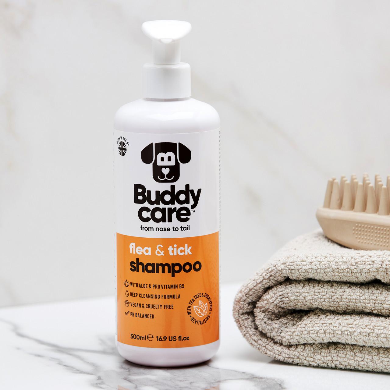 Buddycare Dog Shampoo - Flea & Tick - 500ml / 16.9 fl oz Image https://cdn11.bigcommerce.com/s-g585yu857h/images/stencil/1280w/products/13574/22223/-16.9-fl-oz__98353.1770043405.jpg1