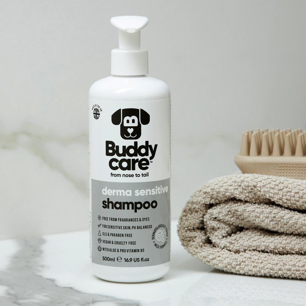 Buddycare Dog Shampoo - Derma Sensitive - 500ml / 16.9 fl oz Image https://cdn11.bigcommerce.com/s-g585yu857h/images/stencil/1280w/products/13582/22655/-16.9-fl-oz__43838.1761317589.jpg1
