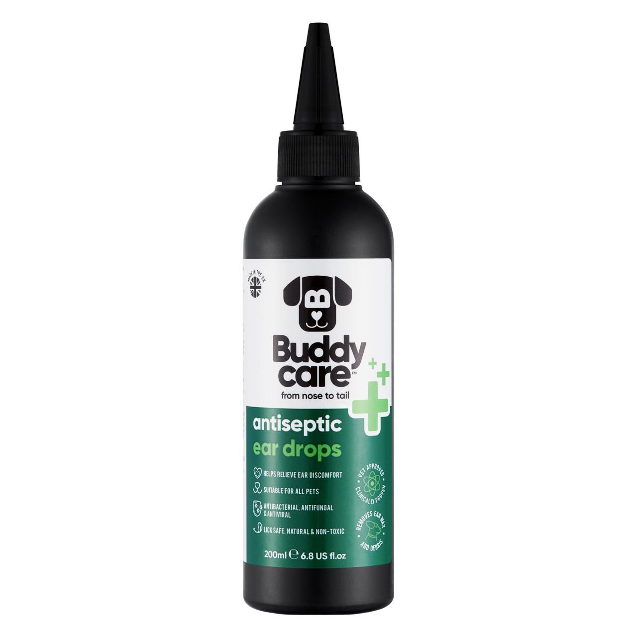 Buddycare Pet Antiseptic Ear Drops - 200ml 6.76 fl oz Image https://cdn11.bigcommerce.com/s-g585yu857h/images/stencil/1280w/products/13587/22234/-6.76-fl-oz__89339.1761055821.jpg1
