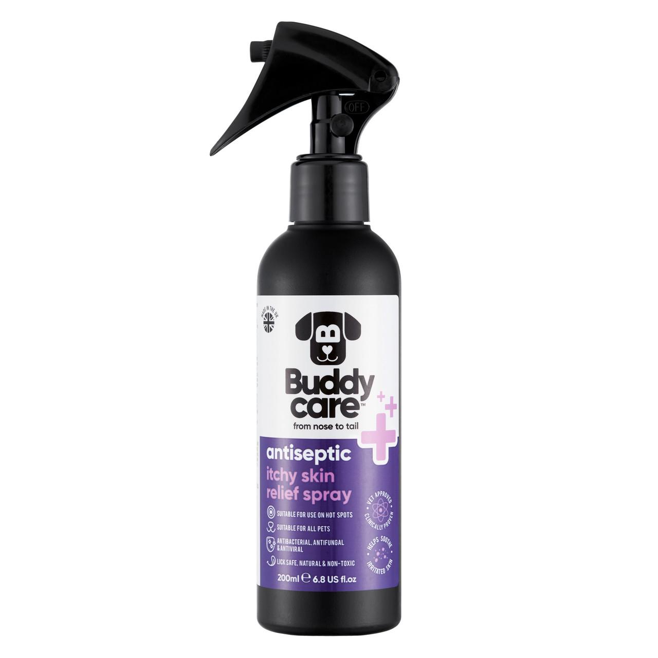Buddycare Pet Antiseptic Itchy Skin & Hot Spot Relief Spray - 200ml 6.76 fl oz Image https://cdn11.bigcommerce.com/s-g585yu857h/images/stencil/1280w/products/13610/22257/-6.76-fl-oz__43016.1761055836.jpg1