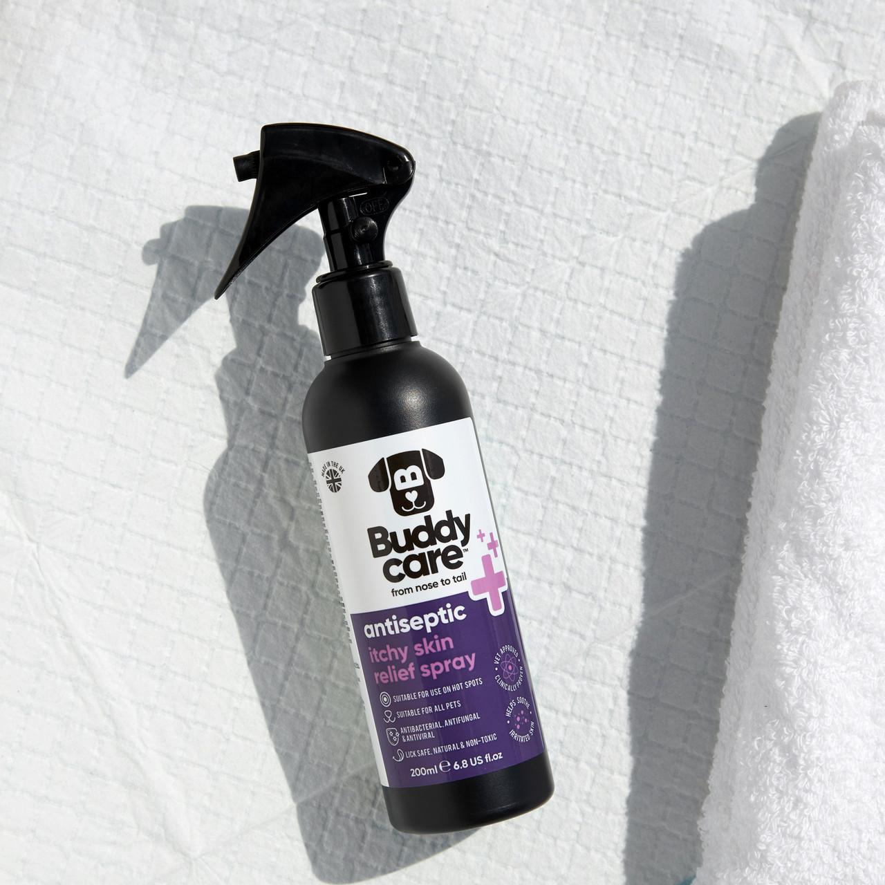 Buddycare Pet Antiseptic Itchy Skin & Hot Spot Relief Spray - 200ml 6.76 fl oz Image https://cdn11.bigcommerce.com/s-g585yu857h/images/stencil/1280w/products/13610/22662/-6.76-fl-oz__97159.1761317596.jpg1